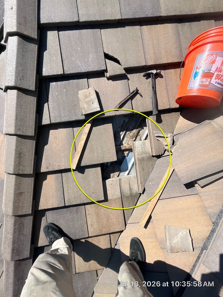 Close-up roof condition photo from a Westminster inspection